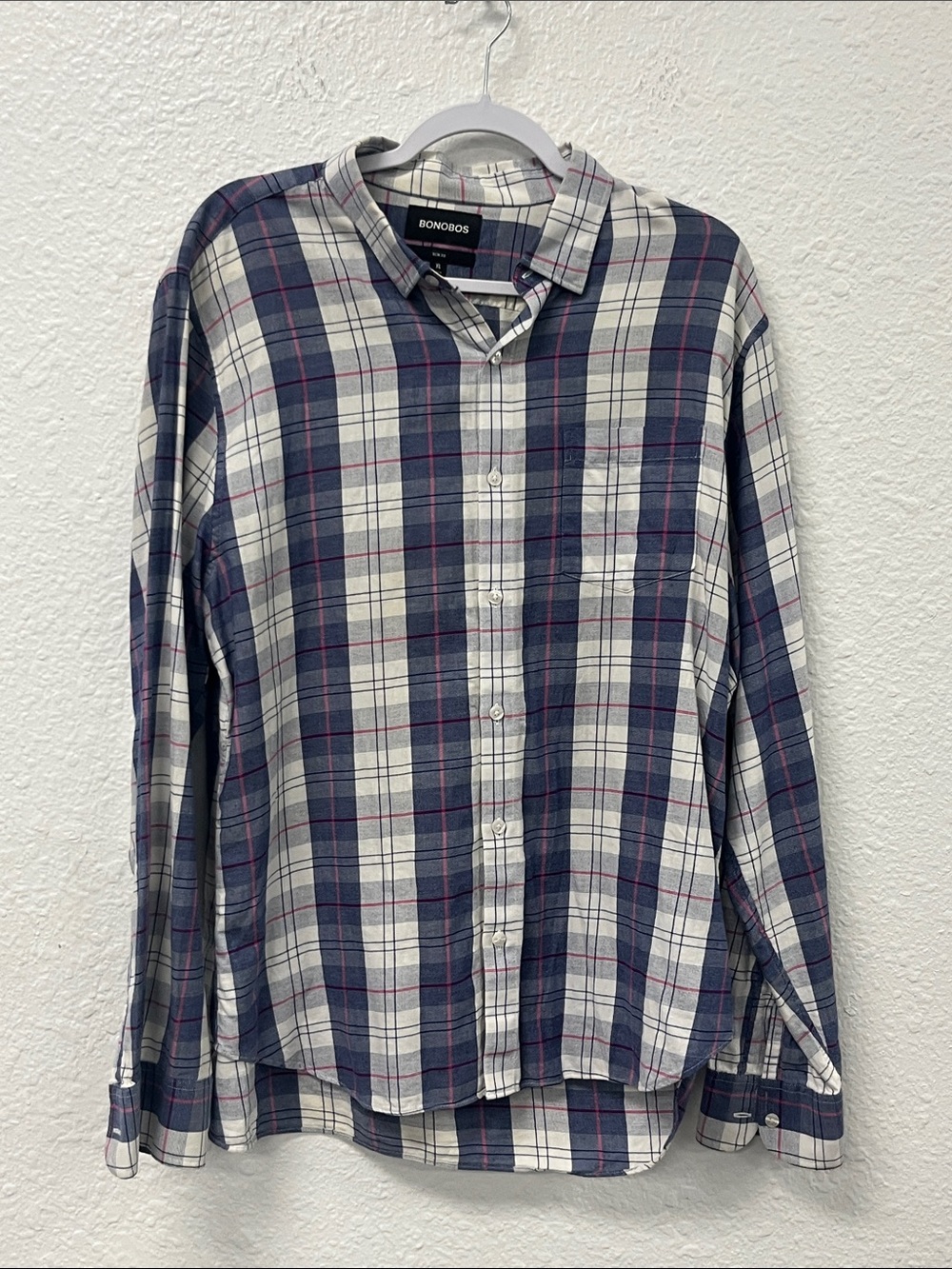 Bonobos Navy, White & Red Plaid Button-Down Shirt #1268